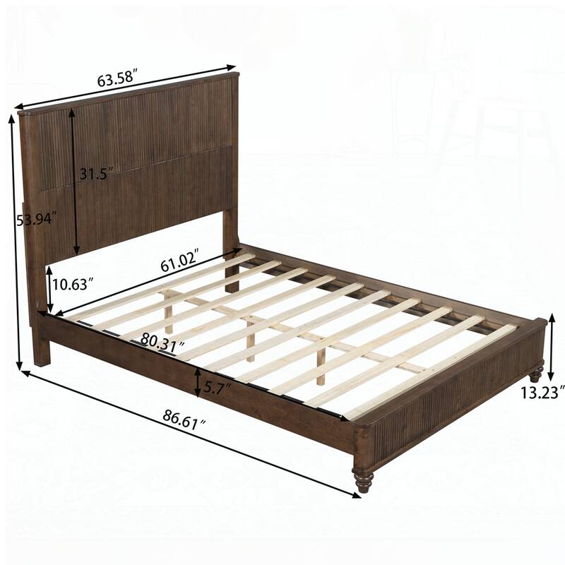 Solid Wood Bed Frame with Tall Headboard