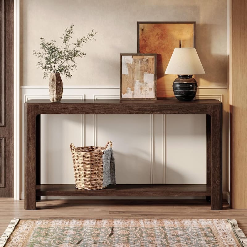 63-Inch Farmhouse Console Table with Storage for Entryway, Narrow Sofa Table Behind Couch for Living Room, Hallway, Foyer