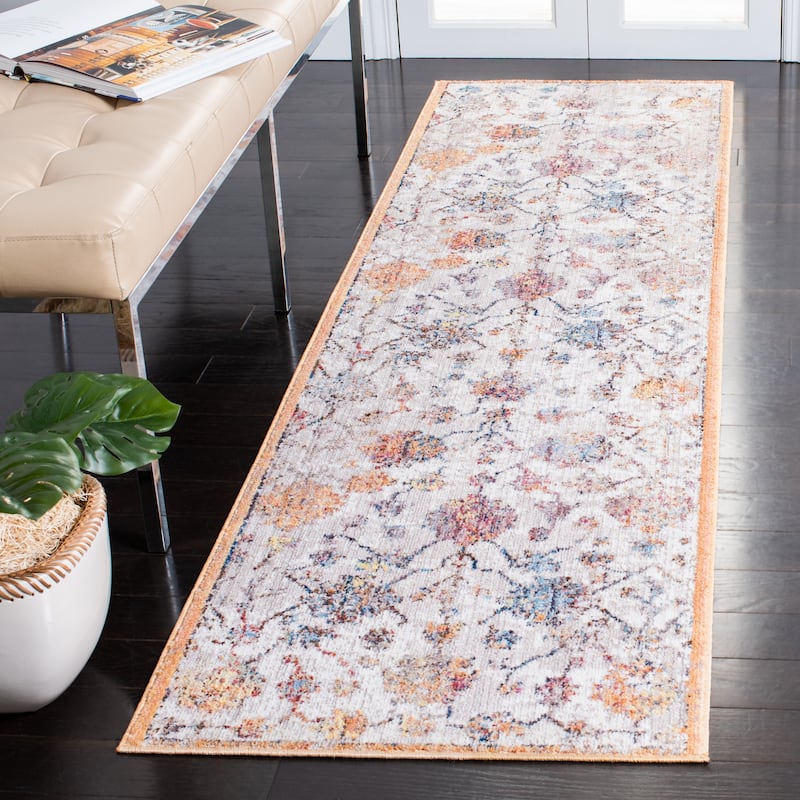 SAFAVIEH Bristol Fatlume Vintage Boho Oriental Polyester Rug - 2'3" x 8' Runner - Grey/Orange