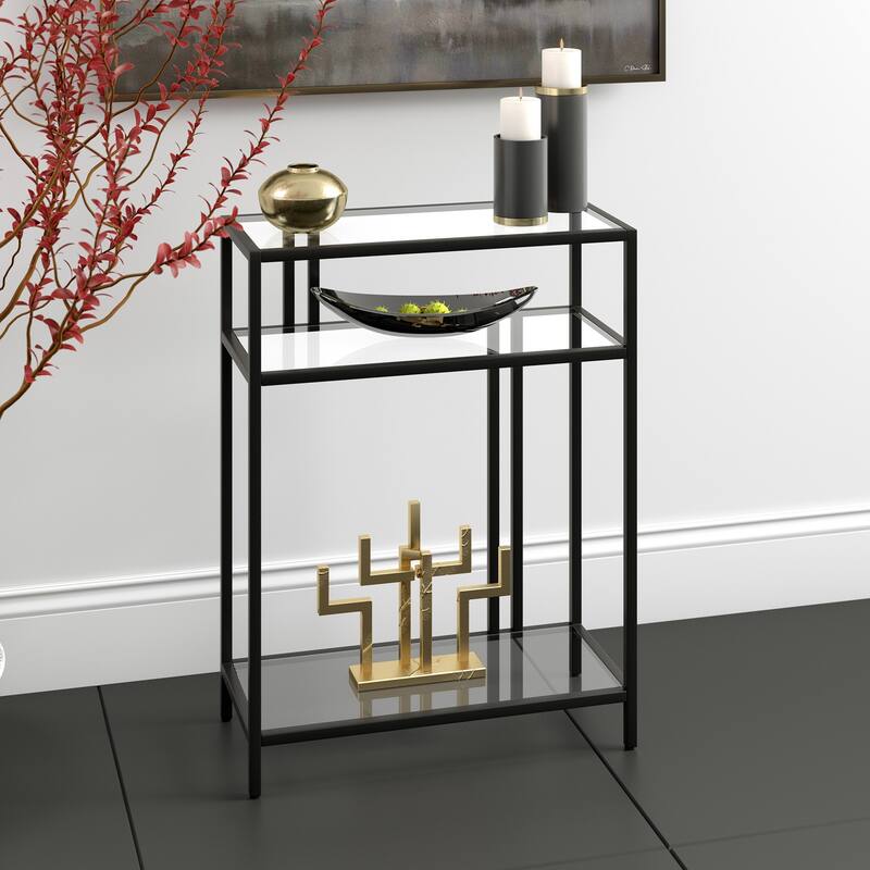 Cortland 22" Console Table - Blackened Bronze with Glass Shelves