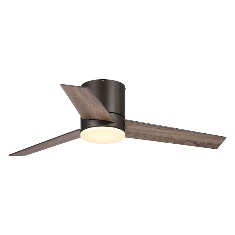 48" Bronze Plywood 3-Blade Flush Mount Ceiling Fan with Light and Remote