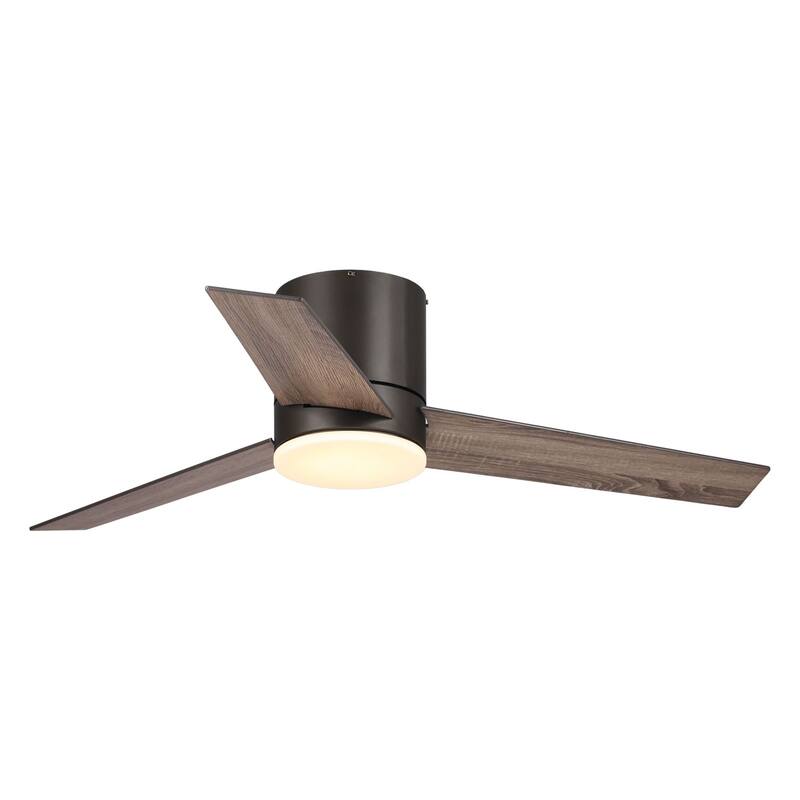 48 inch Modern 3-Blade Wooden Flush Mount Ceiling Fans with Light and Remote