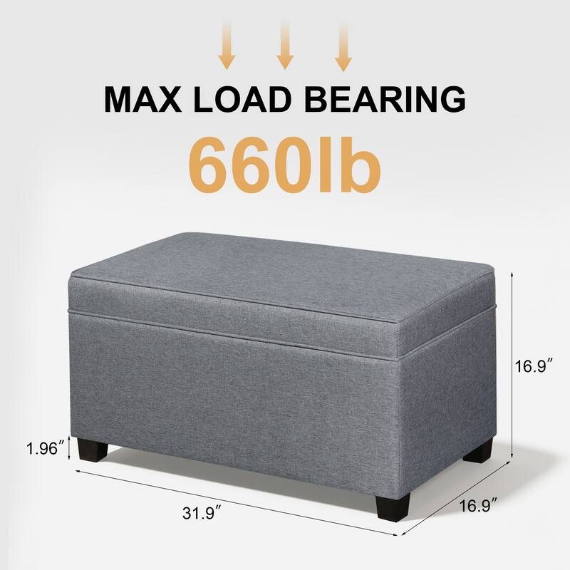 Adeco Linen Storage Ottoman Bench for Entryway or Bedroom