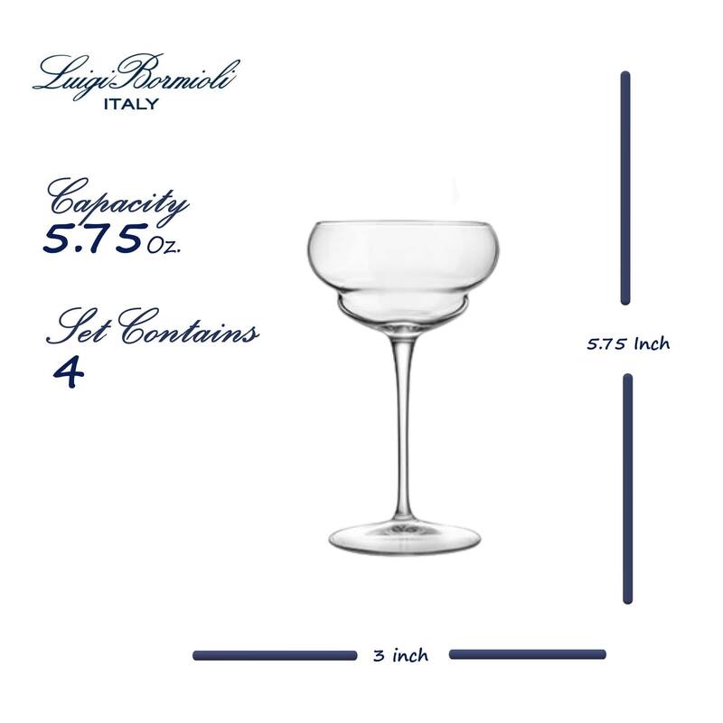 Luigi Bormioli Set of 4 Backdoor 20s Nick and Nora Cocktail Glasses - 5.75 oz
