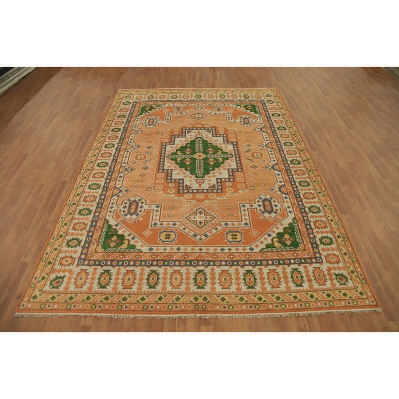 Handmade Geometric Kazak Indian Area Rug Handmade Wool Carpet - 11' 10'' X 8' 9''