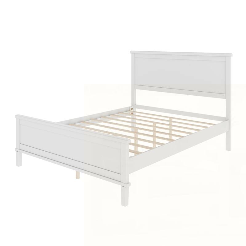 Wood Platform Bed with Headboard and Wood Slat Support