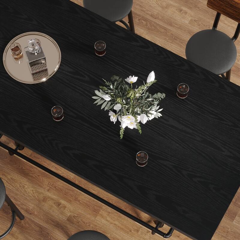 63" Long Wood Dining Table for 4-6 People, Farmhouse Dinner Table with Thick Tabletop, Kitchen Table with Footrest