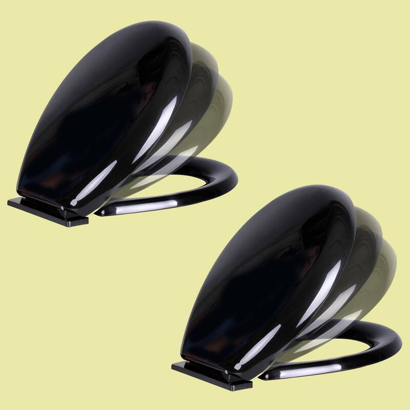 Black Plastic Round Toilet Seat Slow Close Toilet Seat with Adjustable Mounting Hardware (Set of 2)