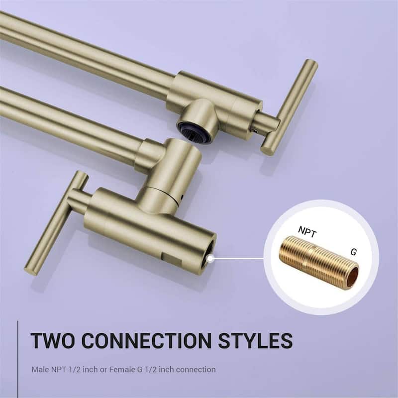 Pot Filler Faucet Wall Mount Folding Kitchen Sink Faucet Double Joint Swing Arm Articulating Commercial Double Handle Taps