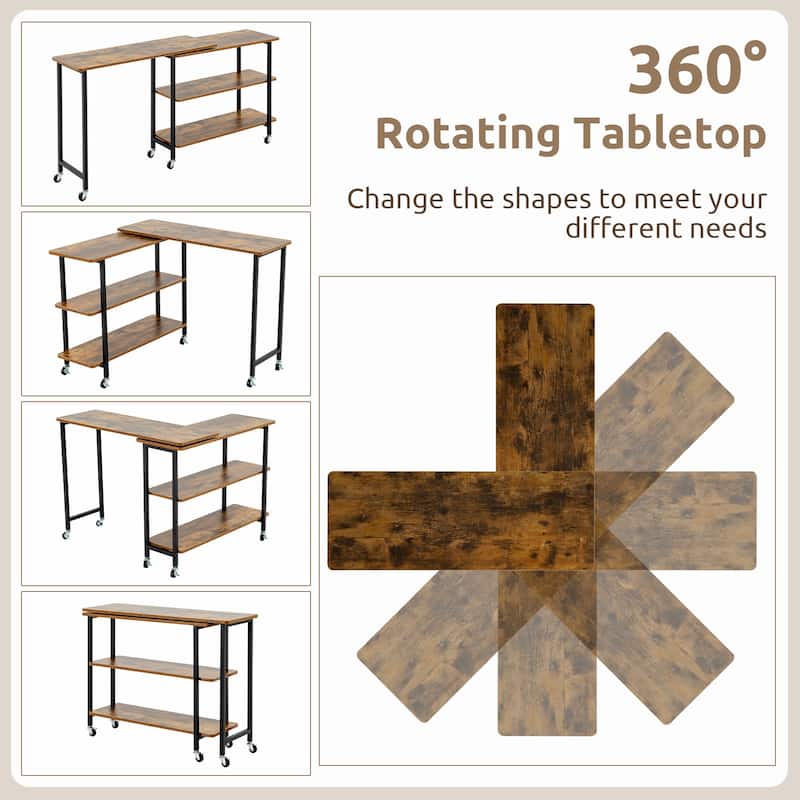 MDF Metal 360 Rotating Sofa Side Table with Shelves and Lockable Casters - 35.5" x 12" x 27"