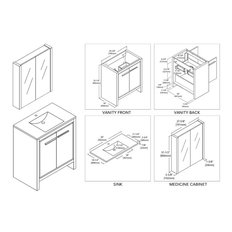 Solid Wood Bathroom Vanity with Mirror Medicine Cabinet