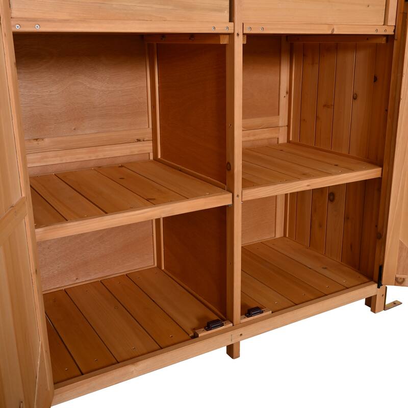 72" Large Patio Garden Shed with Waterproof Roof, Outdoor Storage Cabinet with Workstation & Hooks