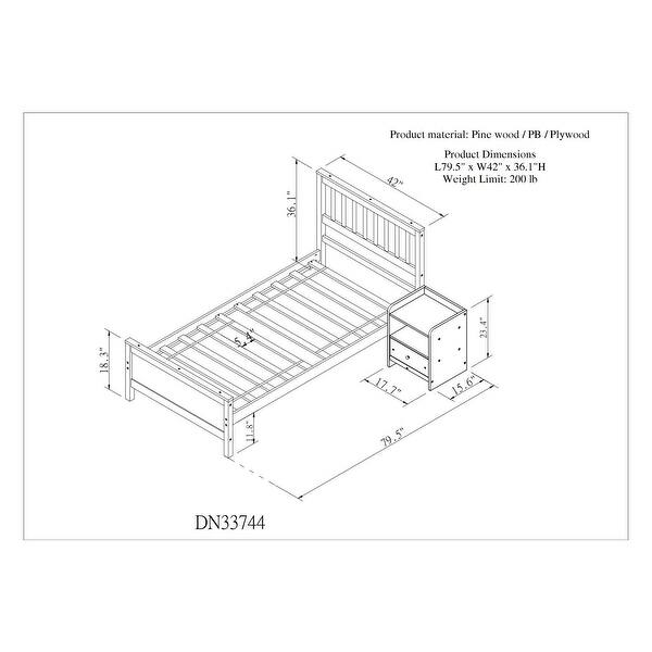 Twin Bed with Headboard, Footboard, and Nightstand - White