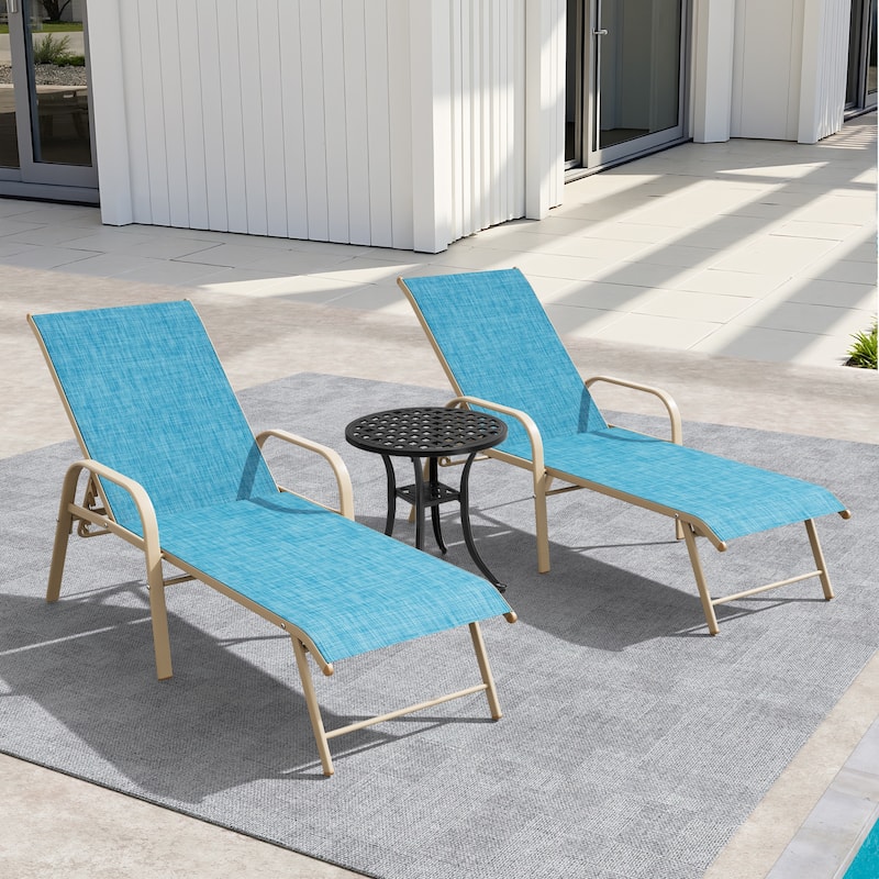 Pellebant Outdoor Lounge Chair Aluminum Adjustable Backrest with side table