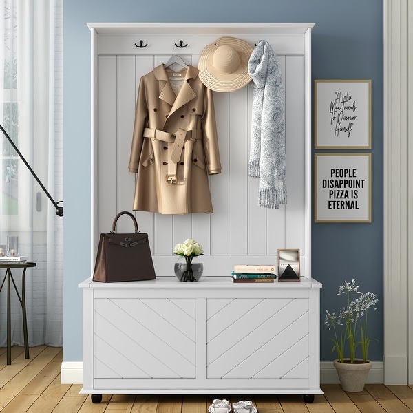 Hall Tree with 4 Hooks Coat Hanger Entryway Bench and Storage