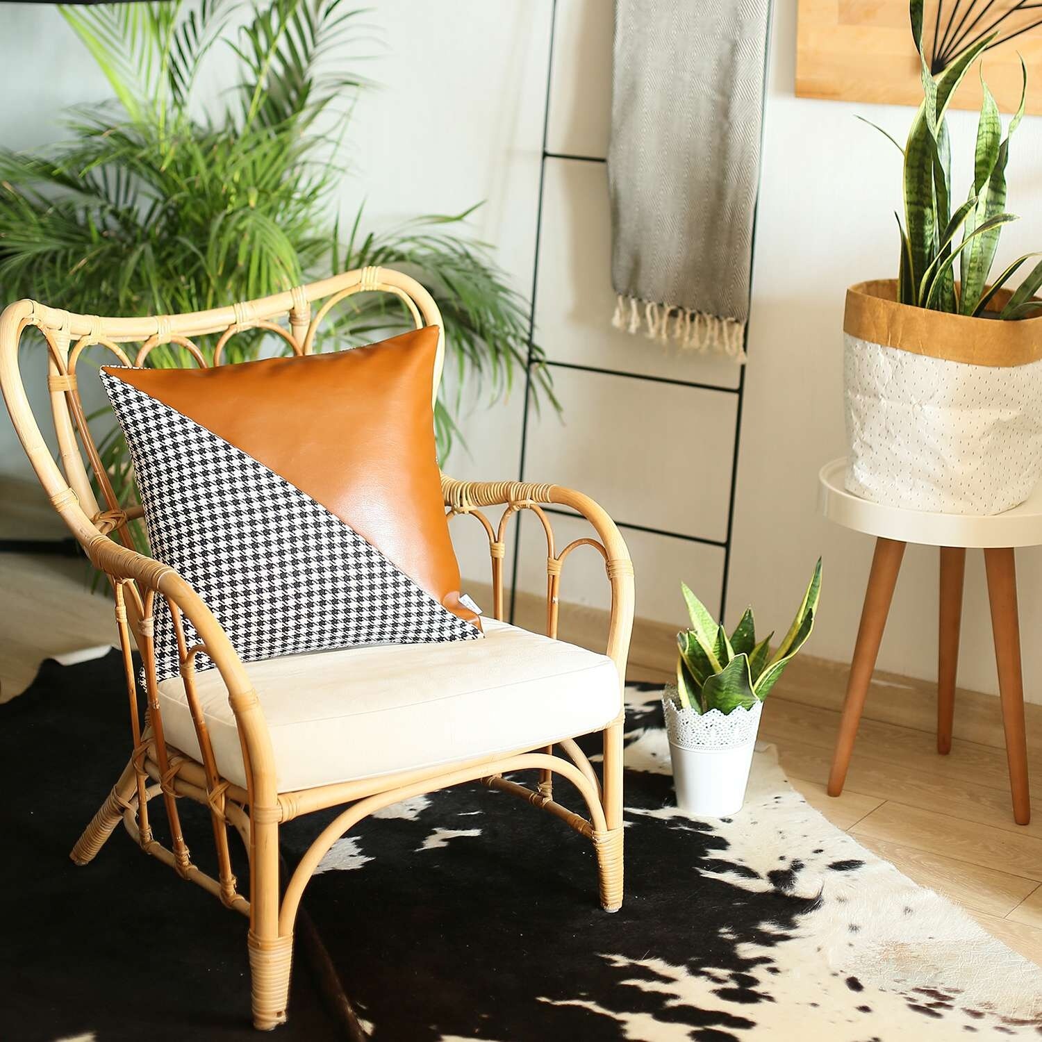 Boho-Chic Decorative Vegan Faux Leather Pillow Covers-image