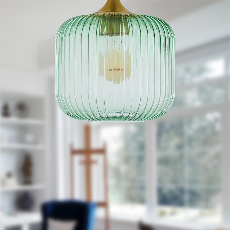 Ignace River of Goods Brushed Gold Metal 10-Inch Ceiling Light with Green Glass Globe Shade - 8" x 8" x 10"