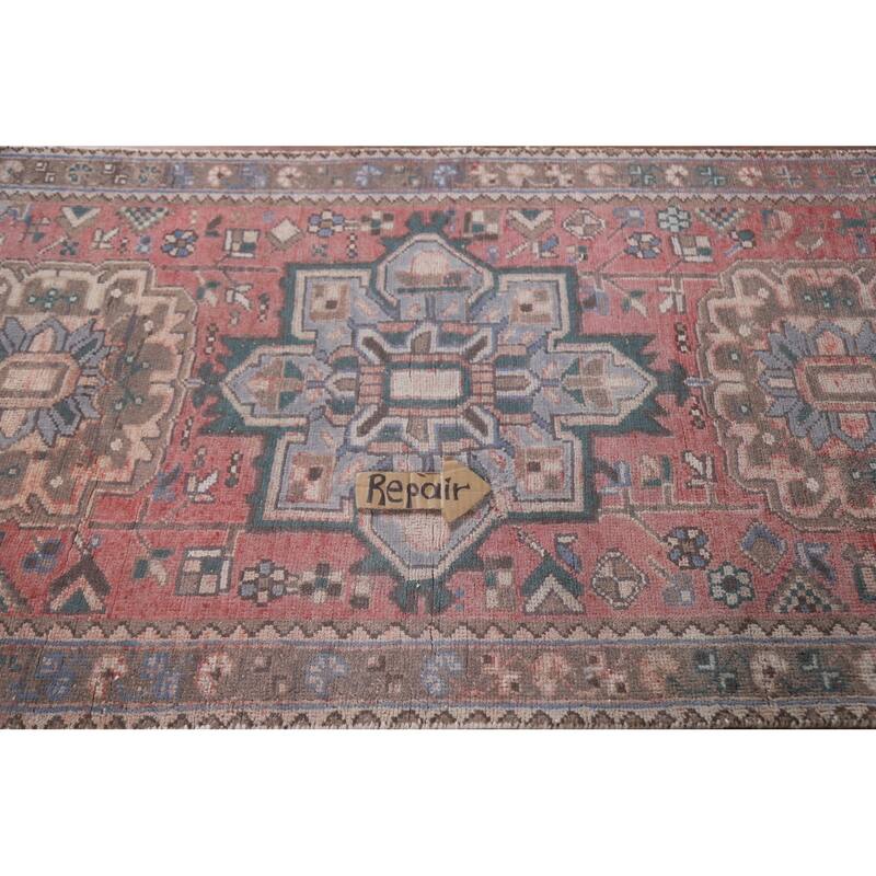 Hand Knotted Oriental 100% Wool Carpet Traditional Geometric Pink Hamedan Runner Rug - 10' 10'' X 3' 2''