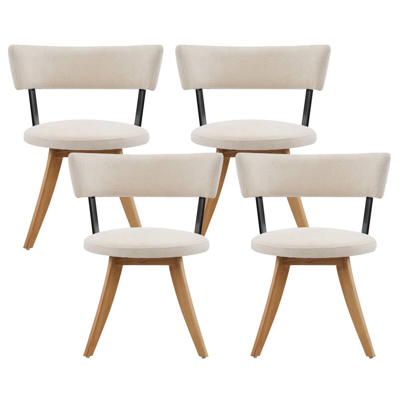 Christopher Knight Home - Modern Upholstered Rubber Wood Dining Chairs with Curved Back - Natural,White - Set of 4