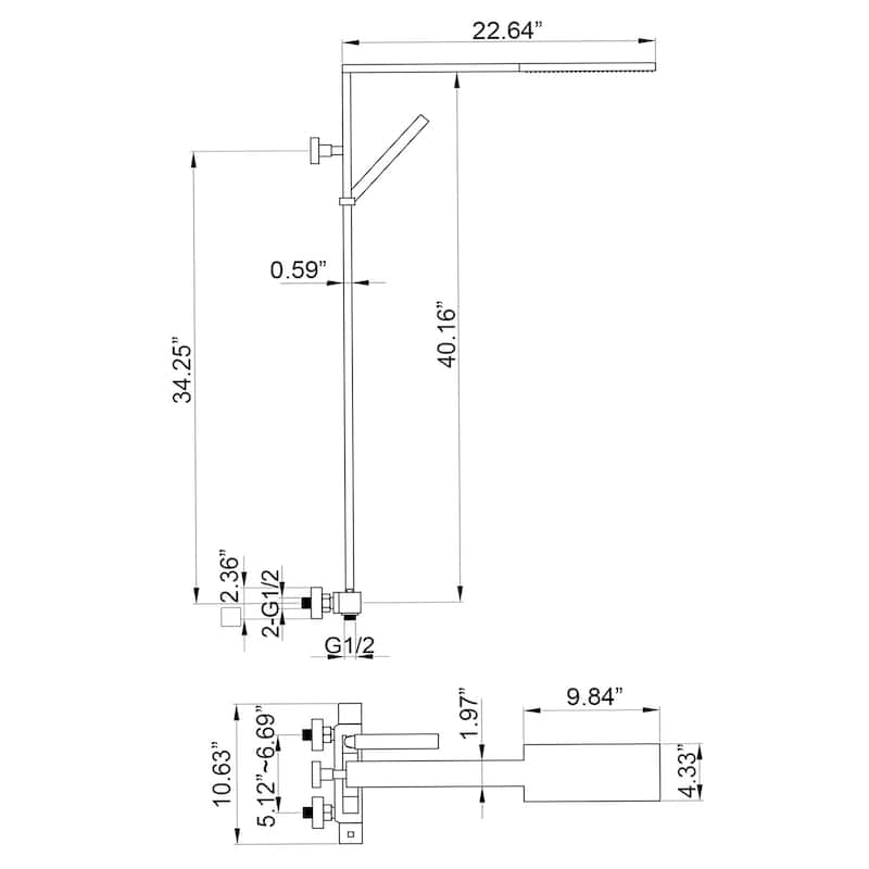 Exposed Shower System with Handheld Shower Rainfall Wall Mount Shower Faucet with Thermostatic Valve in Brushed Gold
