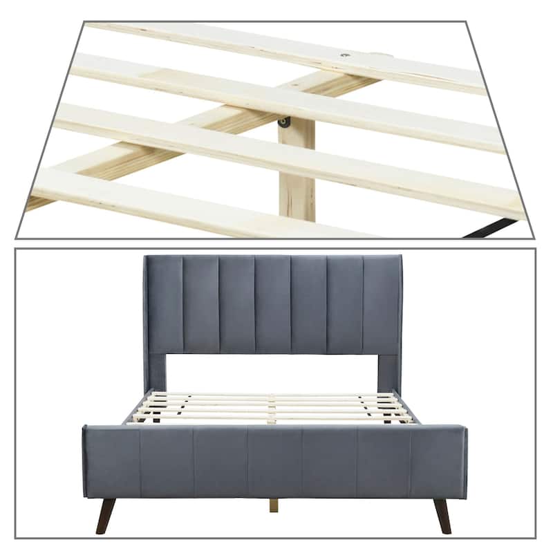 Classic Velvet Upholstered Platform Bed with Centre Support Legs