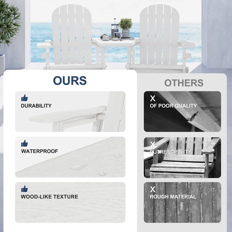 Outdoor All Weather Adirondack Chairs with Movable Footrests, Set of 5/3.