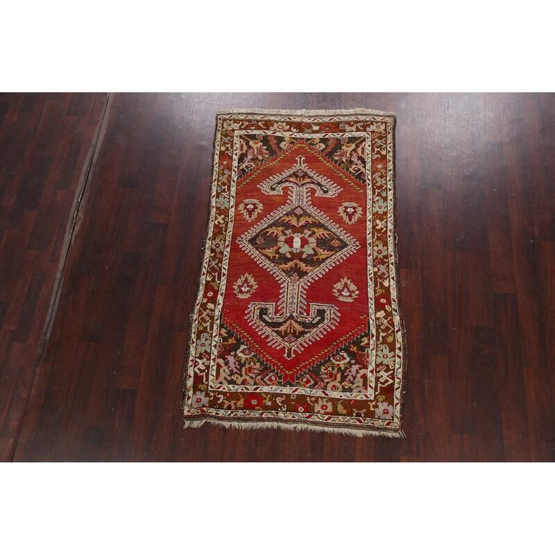 Vegetable Dye Geometric Anatolian Turkish Wool Area Rug Handmade - 3'9" x 6'7"