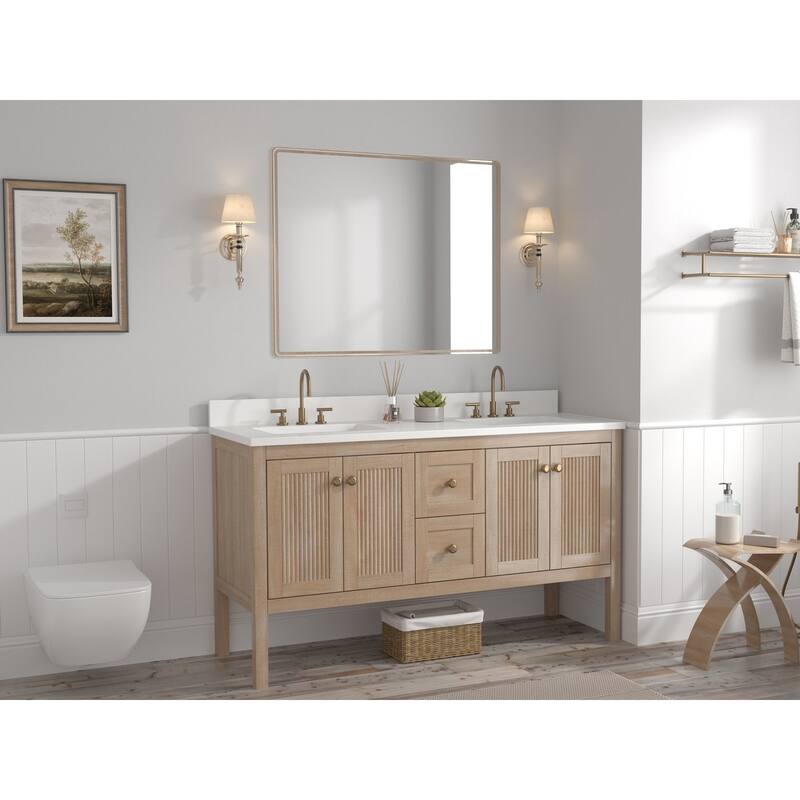 48 Inch Modern Light Oak Single Sink Bathroom Vanity With White Quartz Top