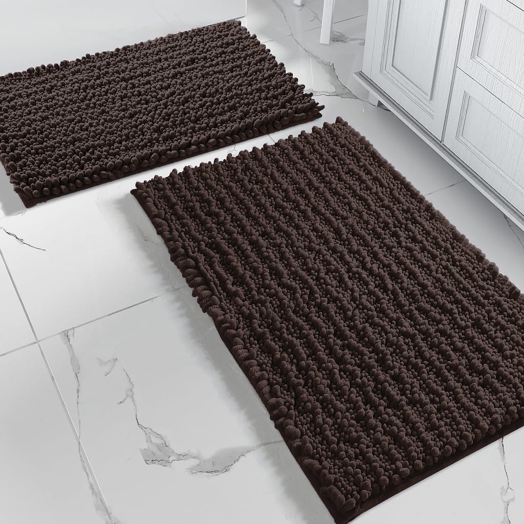 2 Piece Set Brown Soft Cozy Plush Chenille Bath Mat Bathroom Rug