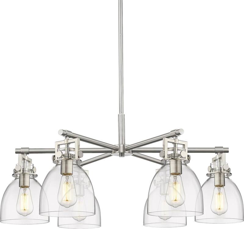 Innovations Lighting 411-6CR-16-26 Newton Bell Chandelier Newton Bell - Satin Nickel / Clear