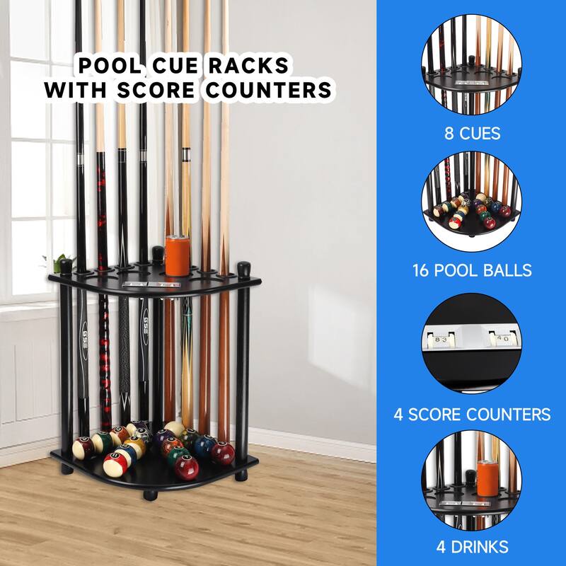 GSE™ 8-Pool Cue Wooden Corner-Style Billiard Pool Cue Rack. Floor Stand Pool Cue Stick Holder