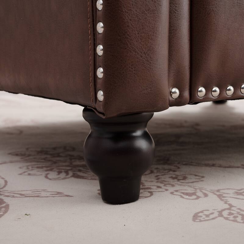 1-Seater Sofa with PU, Nailhead Decoration, Birch Legs for Living Room