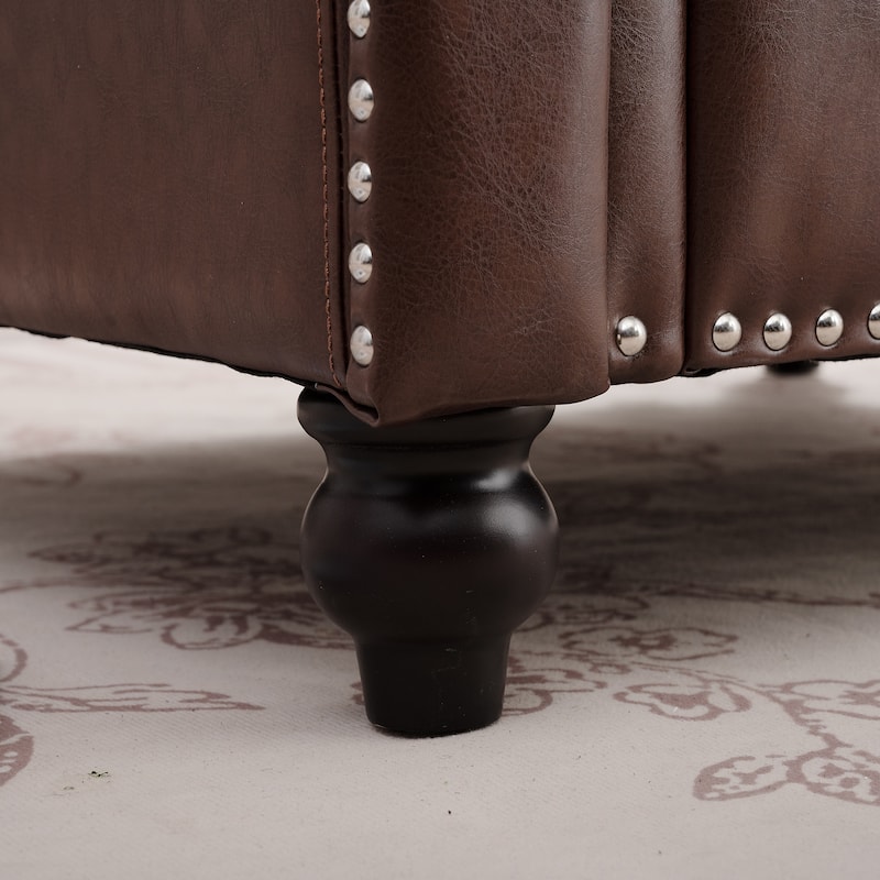 Brown PU 37.4" Accent Chair with Nailheads