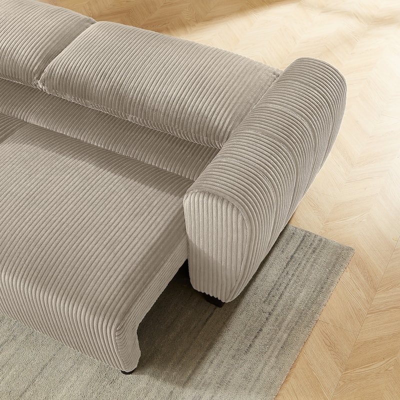 92.1"Corduroy 3-Seater Sofa with 2-in-1 Convertible Design, Built-In Storage Compartments