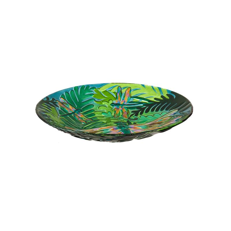 18 in. Iridescent Dragonfly Glass Bird Bath