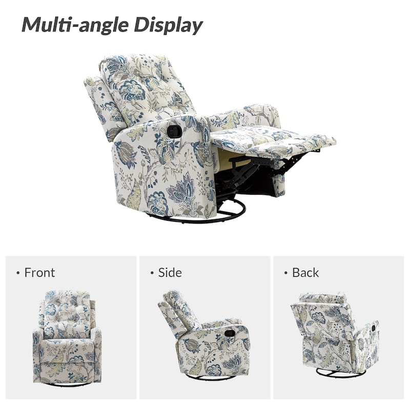 Arlette Floral Manual Swivel Recliner with Tufted Back Set of 2