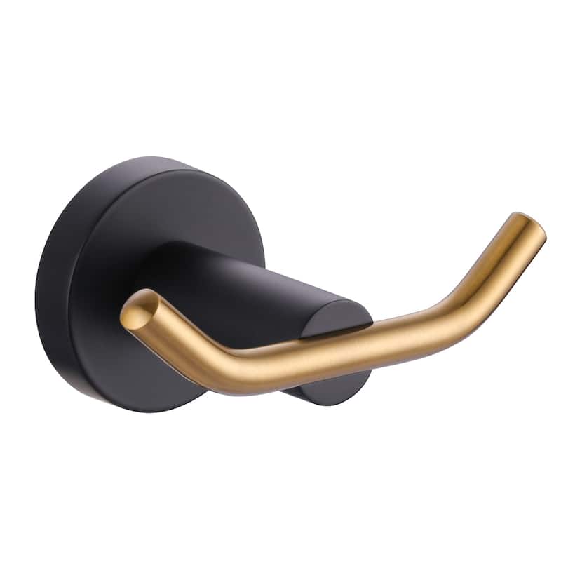 Knob-Hook Double Robe/Towel Hook in Brushed Nickel - Gold and Black