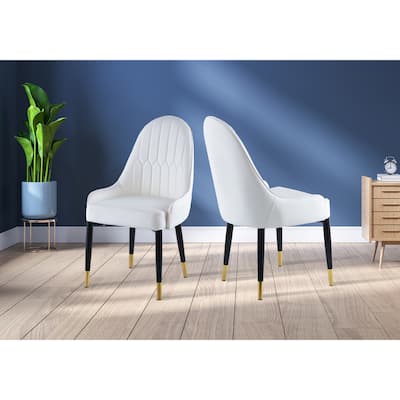 Modern Leather Dining Chairs Set of 2 Upholstered Accent Dining Chairs with Black Plastic Tube Plug Legs for Dining Room