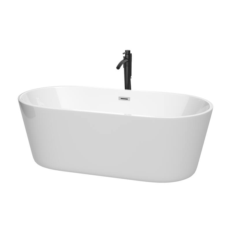 Wyndham Collection Carissa 67" Freestanding Acrylic Soaking Tub with - White / Polished Chrome Trim / Matte Black Faucet