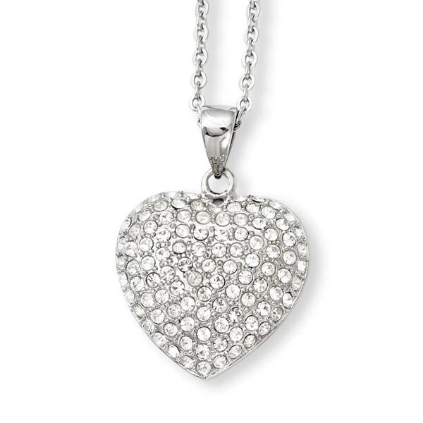 Stainless Steel CZ Heart Pendant 20in Necklace (1 mm) - 20 in