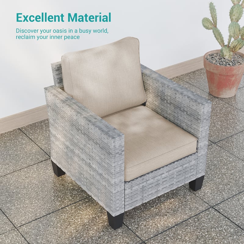 BONOSUKI 3-Piece Patio Sofa Set Grey Rattan with Side Table