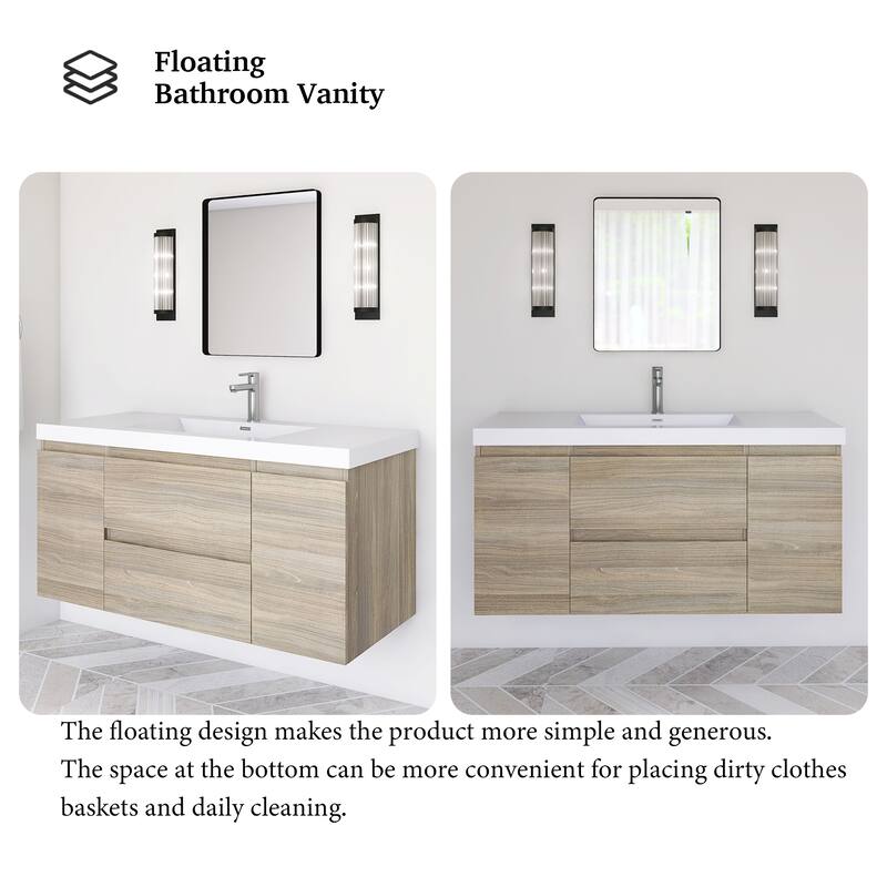 Modern Wall-Mounted Bathroom Vanity with White Solid Surface Top