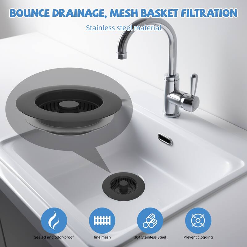 Stainless Steel 3 in 1 Kitchen Sink Drain Strainer for US 3-1/2" Drain