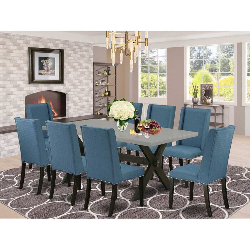 Asian Allure 9-Piece Dining Set - Hardwood Table & 8 Parson Chairs