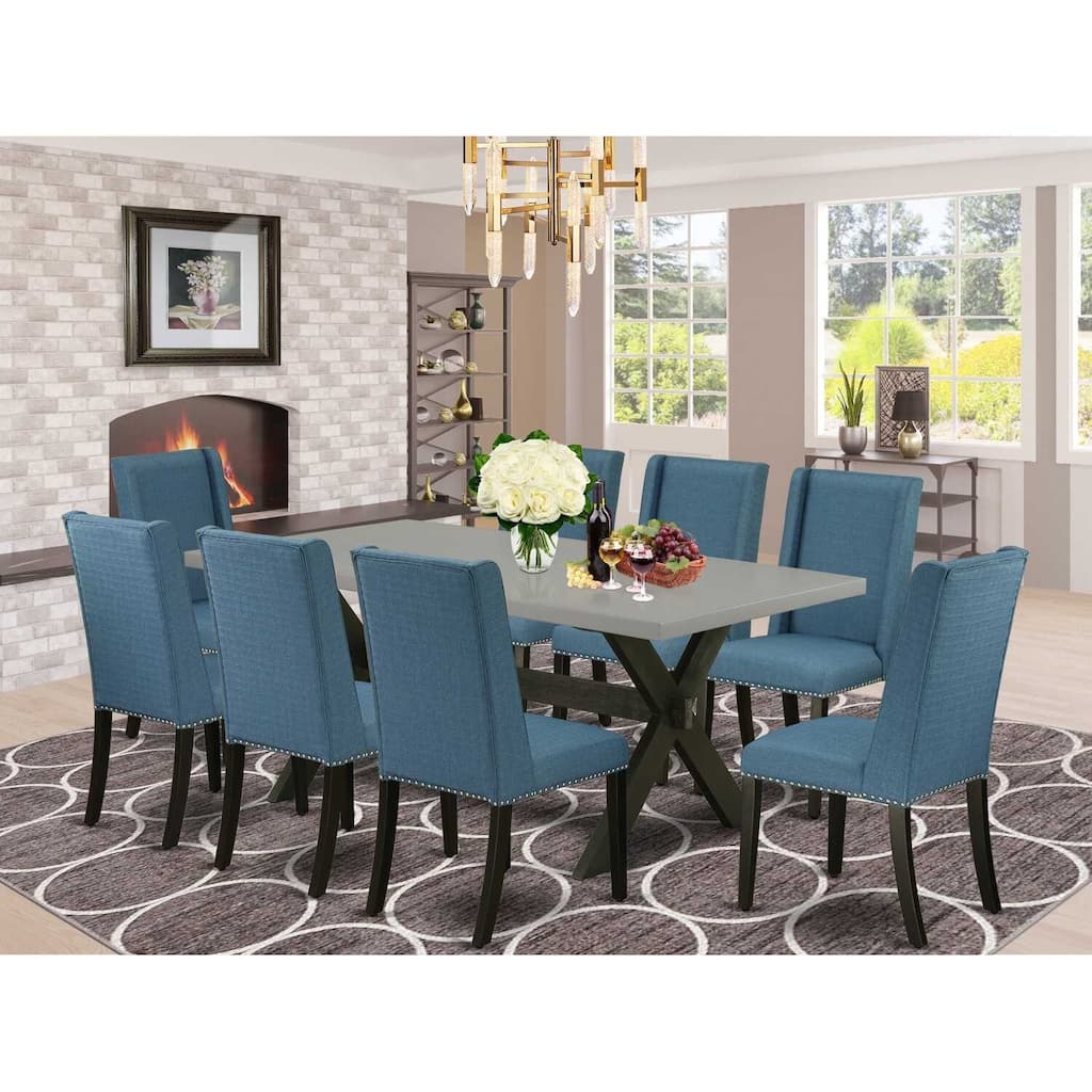 Asian Allure 9-Piece Dining Set - Hardwood Table & 8 Parson Chairs
