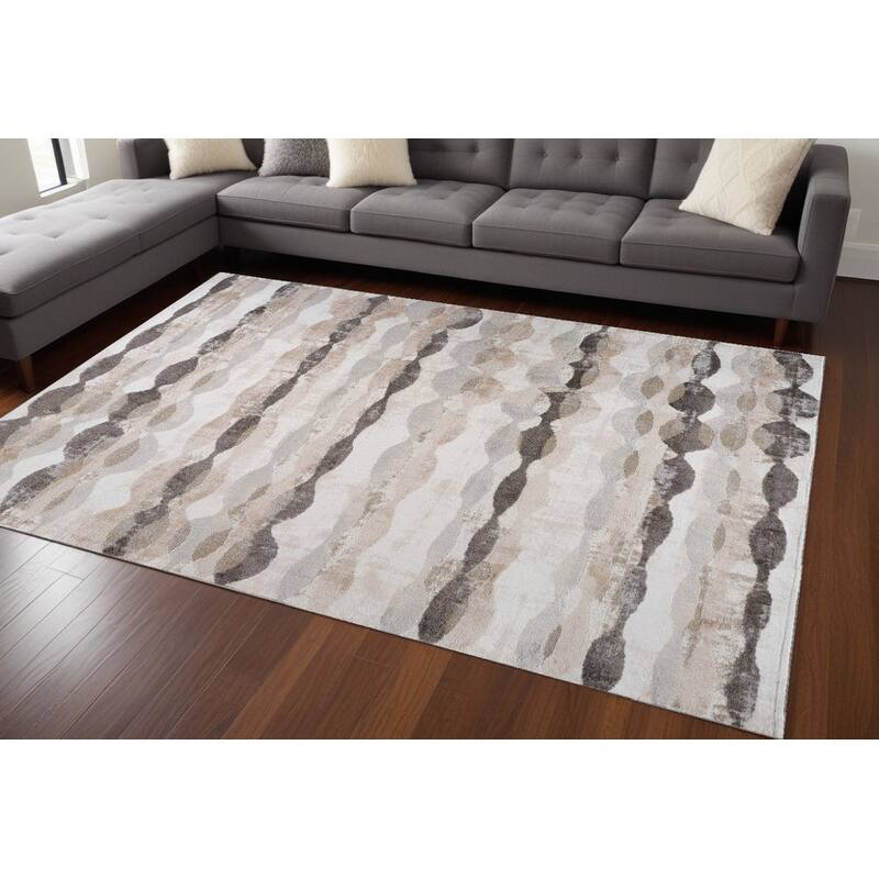 Distressed Abstract Stain Resistant Woven Area Rug - 8' X 11' - Cream/Onyx - Rectangle