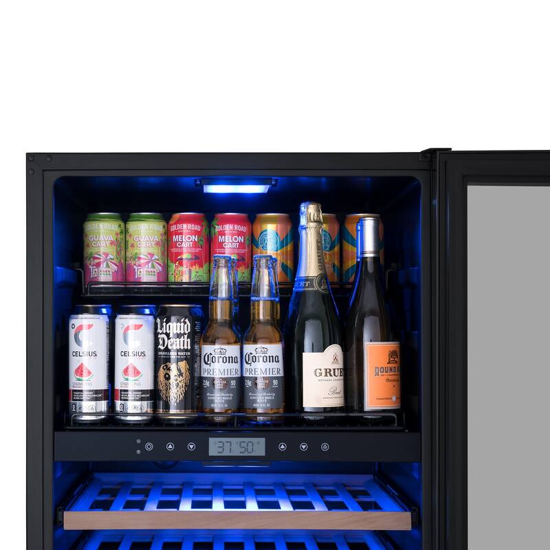 Newair Wine and Beverage Splitshelf Refrigerator, 24 Bottles and 100 Cans, Splitshelf Built-in Counter or Freestanding Fridge