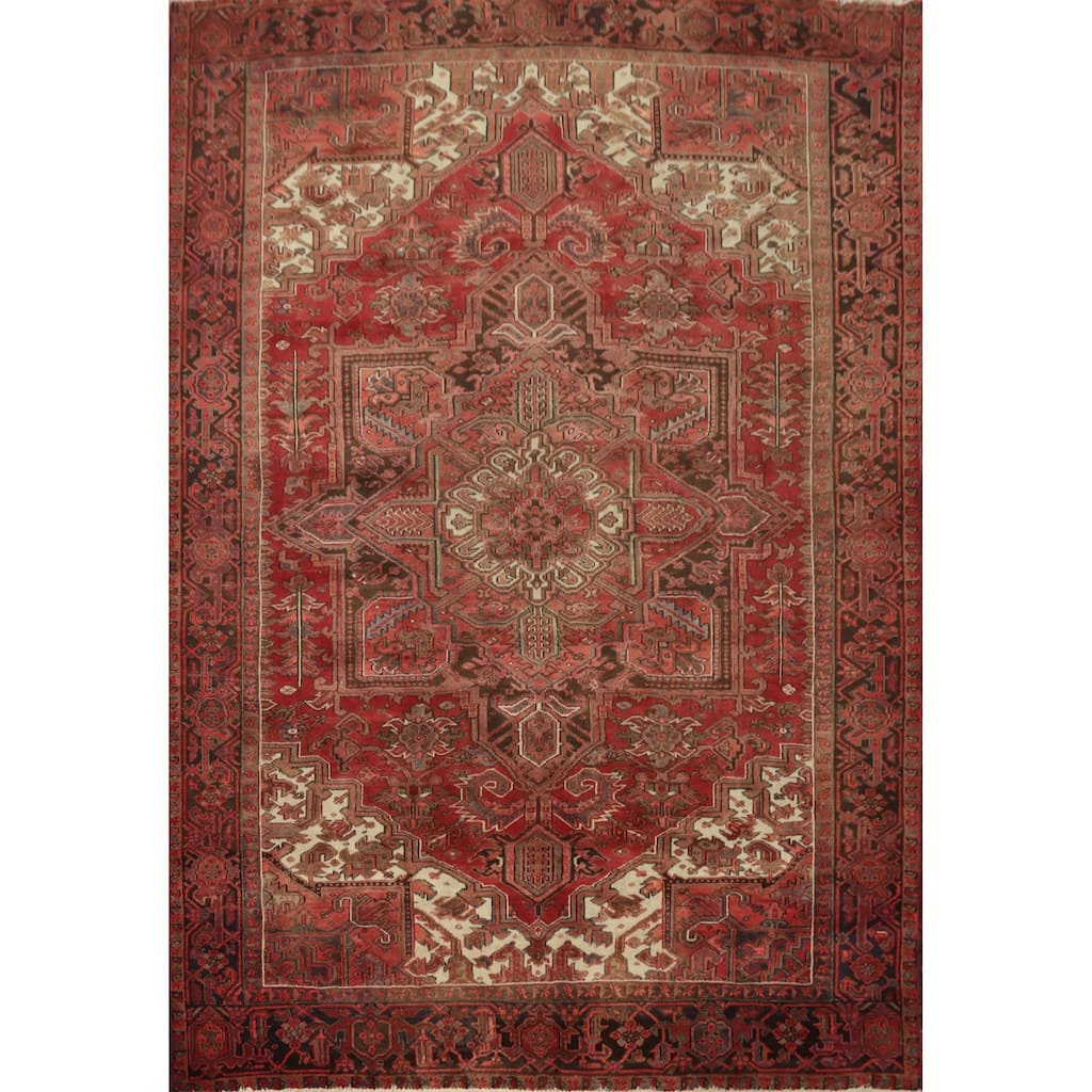 Hand Knotted Oriental 100% Wool Carpet Traditional Medallion Red Heriz Area Rug - 10' 1'' X 8' 2''
