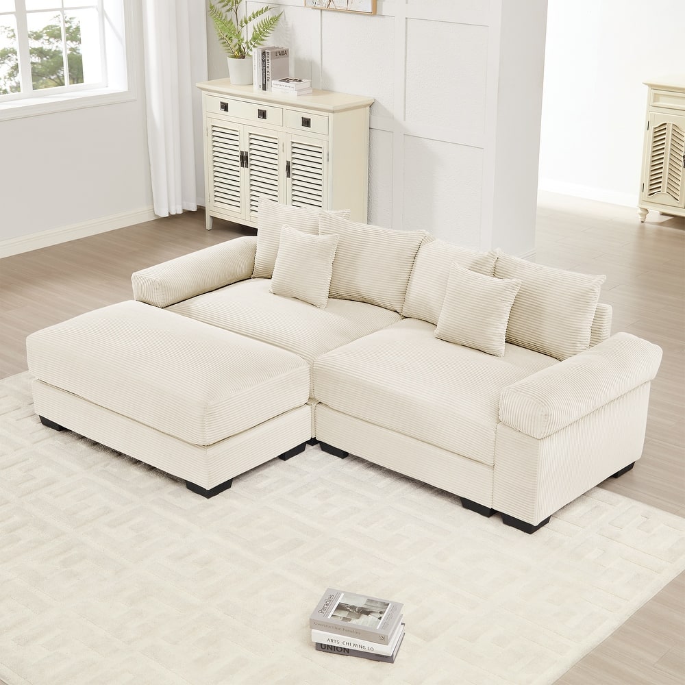 GDFStudio - Corduroy 2-Seater 92" Cloud Modular Sectional Couch with Ottoman