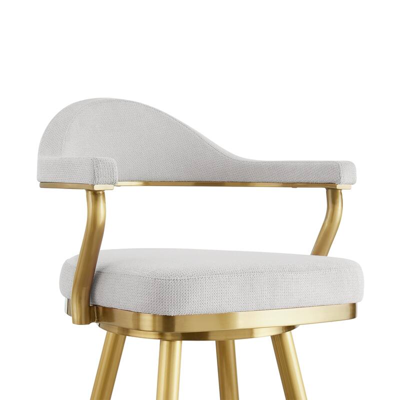 HomeRoots 26" Silver and Gold Fabric and Stainless Steel Counter Height Swivel Bar Chair